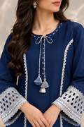Midnight Navy – White Schiffli Lace 2-Piece Stitched Suit | Hala.S Clothing