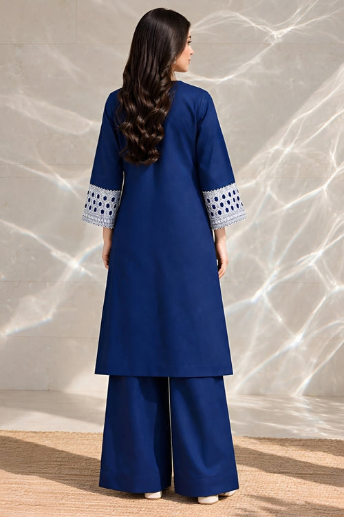 Midnight Navy – White Schiffli Lace 2-Piece Stitched Suit | Hala.S Clothing