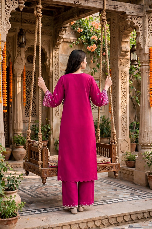 Heritage Fuchsia – White Chikan Embroidered 2-Piece Stitched Suit | Hala.S Clothing