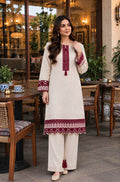 Ivory Elegance – Maroon Embroidered 2-Piece Stitched Suit | Hala.S Clothing